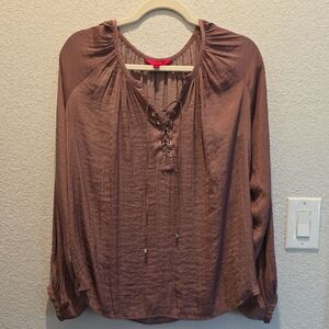 Jennifer Lopez Lace-Up Brown Blouse